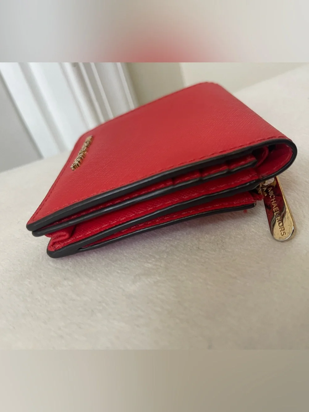 Michael Kors Red Leather Bifold Wallet with Gold Logo